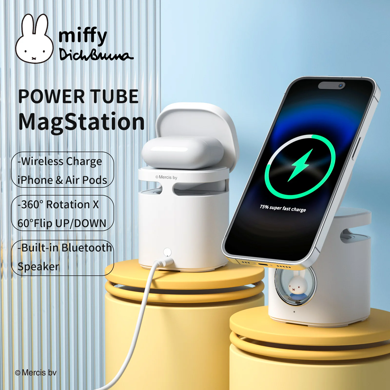 kf-S9eaa4894151b406b997214496ed82a5cj Miffy X MIPOW PowerTube MagStation Phone Holder Stand With Seeaker For iPhone 14 Magnetic Wireless Chargers Desktop For Airpod - Image 1