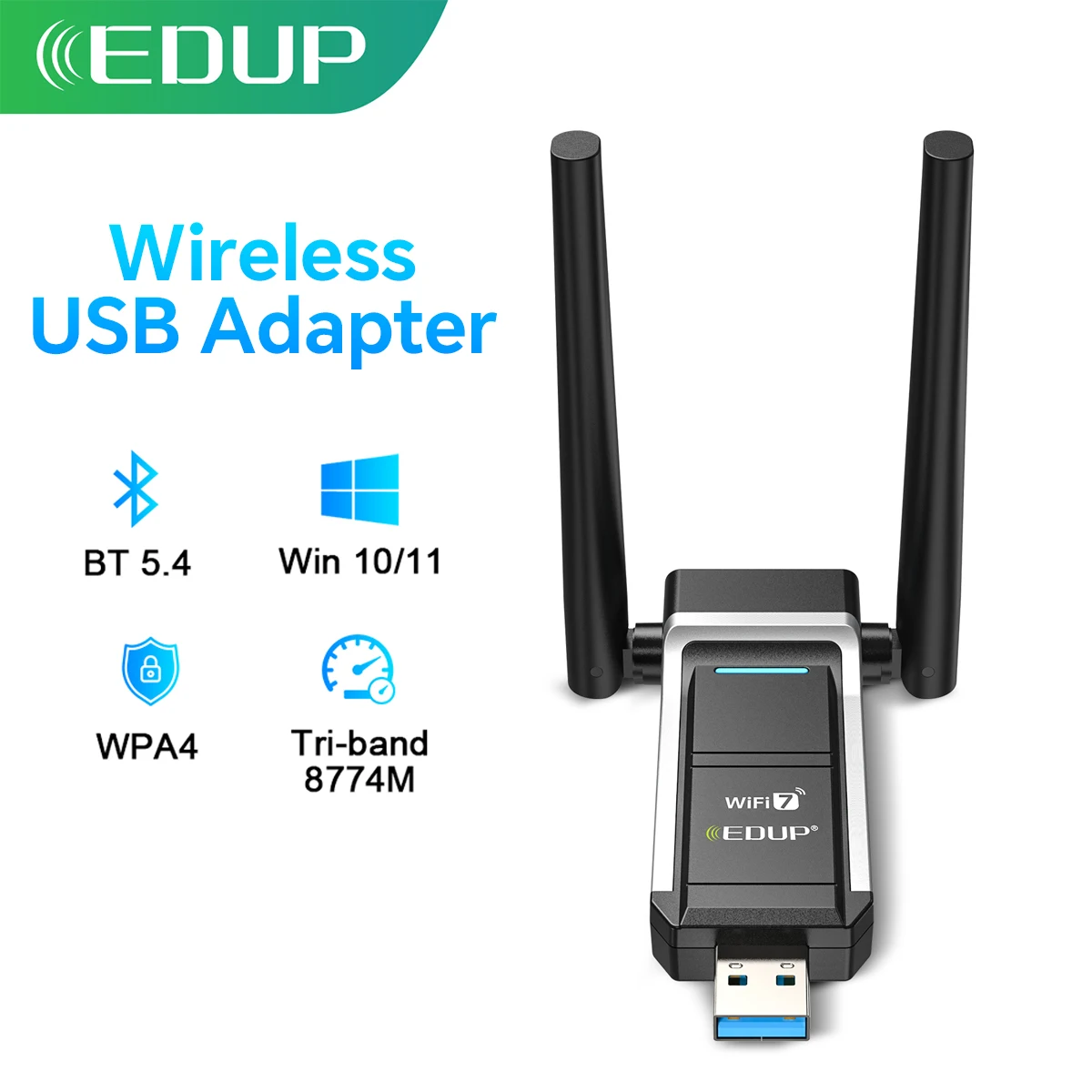 kf-Sb01adc39bf5c46efbccb5ca86e5ac23fp EDUP BE1703 WIFI7 Wireless USB Adapter 802.11be/ax/ac/a/b/ Tri-Band 2.4/5.8/6GHz 6500Mbps Transmission rate Support Windows10/11 - Image 1