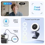 UGREEN USB Camera Webcam For PC with Fill Light 2K30 Fixed Focus, 1.5m Cable - Image 3