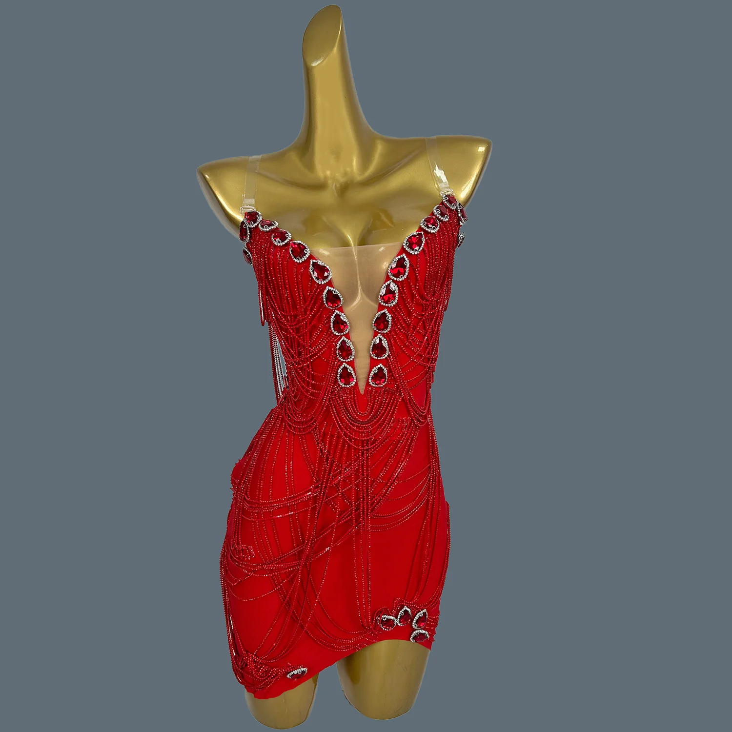 kf-Sd73d8170bb4747fbbb9104897f4b3bebi Sparkly Rhinestone Chains Elegant Short Dress for Women Nightclub Birthday Celebrate Party High-end Evening Mini Dress Xiatian - Image 1