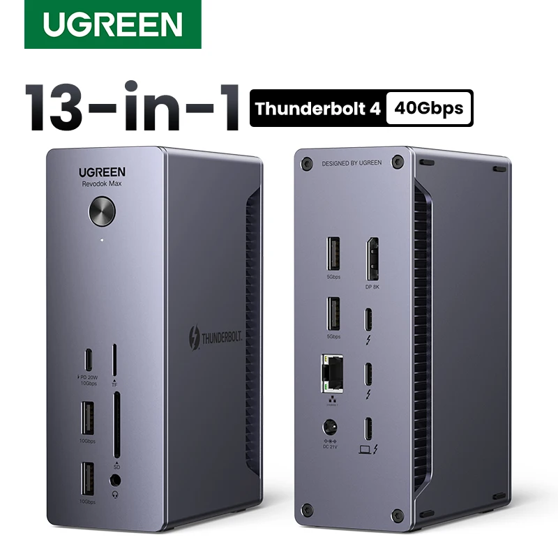 kf-Se6575f2c6794485ebda07130420c2a36S UGREEN Thunderbolt 4 Dock with EU Adapter 13-in-1 40Gbps Docking Station Dual 4K60Hz Single 8K30Hz 2.5G Ethernet for Laptop Mac - Image 1