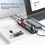 RSHTECH USB C Hub 10Gbps Laptop USB Hub Individual Touch Switches 10-IN-1 Aluminum Multiport Adapter for Macbook Accessories - Image 3