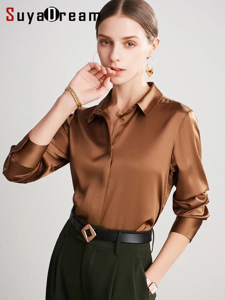 kf-H294e060ada7548c5b0d75511124c39117 SuyaDream Women's Silk Blend Blouse Shirt 93% Silk 7% Spandex Elegant Pink White Spring 2025 Chic Official Lady's Dress Shirt - Image 1