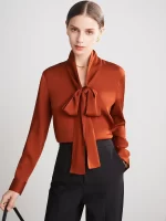 SuyaDream Women's Silk Blouse Long Sleeve Bow Collar Office Chic Solid Color Shirt 93% Silk 7% Spandex Spring 2025 - Image 2