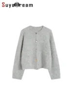 SuyaDream, Women Cardigans, 78%Alpaca, O Neck, Single breasted Solid Sweaters, 2025 Fall Winter Warm Jackets, White, Grey, Pink