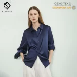 Birdtree,OEKO-TEX,90% Silk Blouse,Women Full Sleeve Lapel Tops,Commuting,Single Breasted,2025 Autumn Shirt T5D208JF