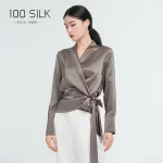 Elegant Mulberry Silk Long Sleeve Blouse Office Commute Shirt with Waist-Defining Tie Sophisticated Workwear Casual Chic Top