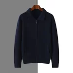 Men's 100% Merino Wool Thickened Sweater Polo Collar Business Zippered Cardigan Autumn Winter New Cashmere Jacket Knitted Top - Image 2