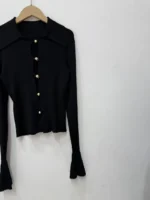 Black hollowed-out knitted sweater top for women, sexy, elastic and fitted long-sleeved cardigan for women, Spring 2026 new - Image 4