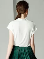 SuyaDream,Women Silk Blouses, 100%Real Silk, Bat Sleeves, V Neck, Solid Chic Shirts, 2024 Spring Summer Office Lady Top, White - Image 4