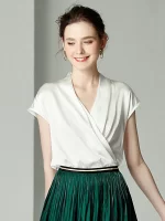 SuyaDream,Women Silk Blouses, 100%Real Silk, Bat Sleeves, V Neck, Solid Chic Shirts, 2024 Spring Summer Office Lady Top, White - Image 2