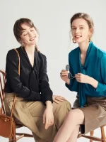 SuyaDream Women's Silk Blouse Long Sleeve Bow Collar Office Chic Solid Color Shirt 93% Silk 7% Spandex Spring 2025 - Image 4