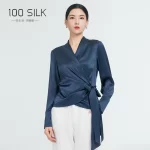 Elegant Mulberry Silk Long Sleeve Blouse Office Commute Shirt with Waist-Defining Tie Sophisticated Workwear Casual Chic Top - Image 3