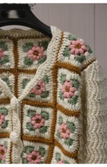 Sweet Floral Embroidery Patchwork Color V-Neck Knitted Short Cardigan Women Autumn Winter High-End Elegant Socialite Cardigan - Image 4