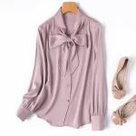 High Quality Women's Real Silk Blouse Tops 93% Mulberry Silk Lace-up Bow Collar OL Style Female Long Sleeve Casual Shirts Luxury