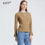 ZJYT Elegant Luxury Diamonds Knit Cardigan Sweaters and Jumpers Long Sleeve Tops Ladies Vintage Jersey Para Mujer Knitwear 2026