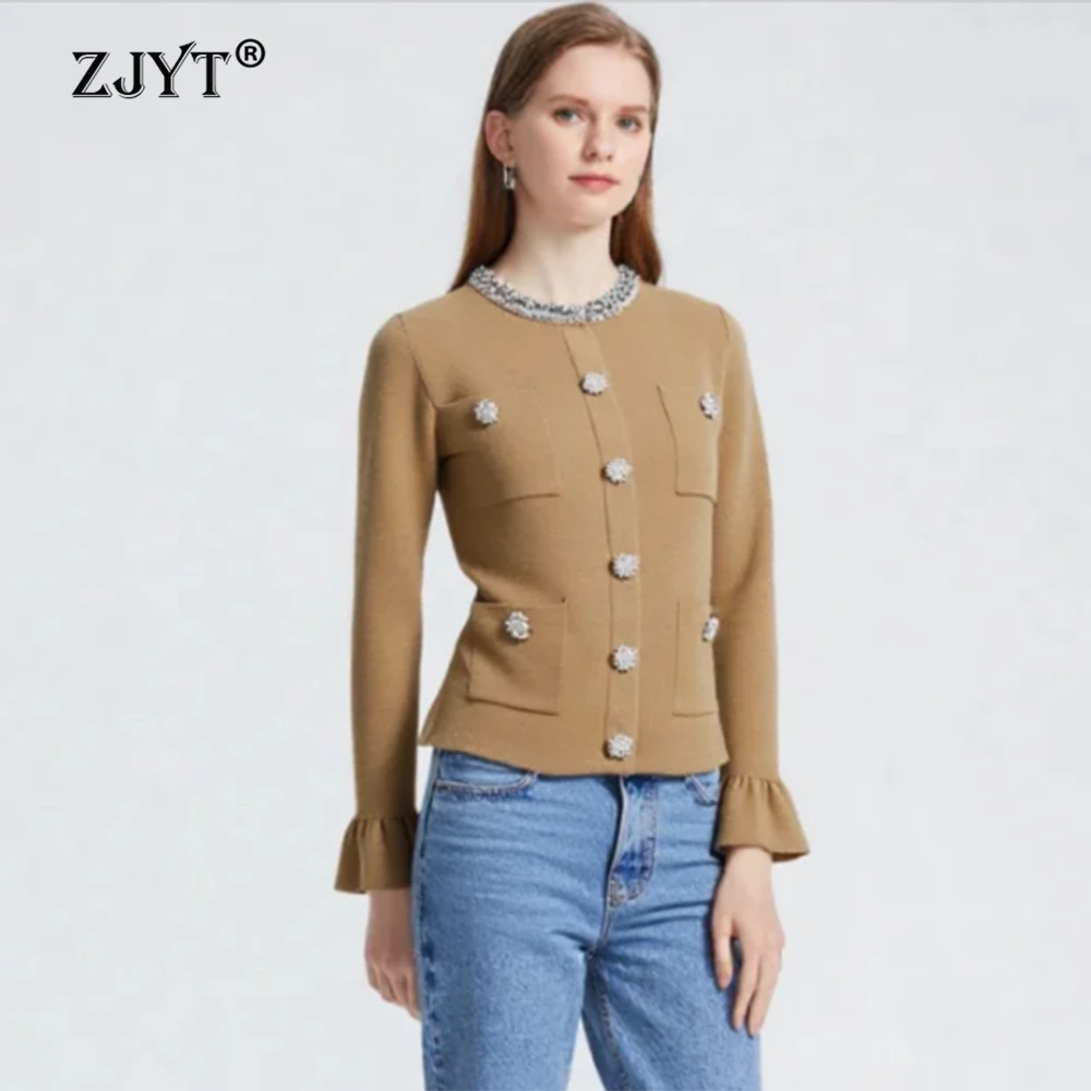 kf-S2d28d1720985498bbfb21197614075cdl ZJYT Elegant Luxury Diamonds Knit Cardigan Sweaters and Jumpers Long Sleeve Tops Ladies Vintage Jersey Para Mujer Knitwear 2026 - Image 1