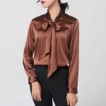 Heavyweight Mulberry Silk Shirt Women's 2025 Spring And Autumn New Long Sleeve Satin Silk Blouse V-neck Bow Ribbon Shirt