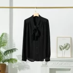 Mulberry Silk Shirt Women's Silk Bow Ribbon Shirt Temperament Long Sleeve Women Blouse Sand Washed Crepe De Chine Silk - Image 4