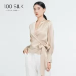 Elegant Mulberry Silk Long Sleeve Blouse Office Commute Shirt with Waist-Defining Tie Sophisticated Workwear Casual Chic Top - Image 2