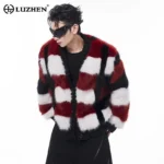 LUZHEN Imitation Sweater High Fur End Jacket Men's Collarless Spring Thickened Knitted Color Contrast Casual Men's Tops JY5465