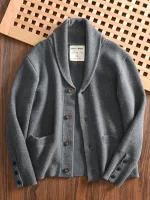 100% Merino Wool Men's Knit Cardigan with Shawl Collar Premium Autumn/Winter Sweater Jacket 2025 Autumn Winter - Image 2