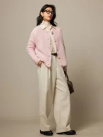 SuyaDream, Women Cardigans, 78%Alpaca, O Neck, Single breasted Solid Sweaters, 2025 Fall Winter Warm Jackets, White, Grey, Pink - Image 5