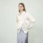 Birdtree,OEKO-TEX,90% Silk Blouse,Women Full Sleeve Lapel Tops,Commuting,Single Breasted,2025 Autumn Shirt T5D208JF - Image 3
