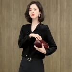 Birdtree 100% Real Silk Women's Blouse Office Lady Work Bow Long Sleeve Elegant Shirts 2023 Spring Summer Solid Tops T37754QC - Image 3
