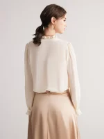 SuyaDream Woman Shirts 100%Mulberry Silk V Nec Ruffles Solid Chic Blouses 2023 Spring Summer Office Lady Top - Image 4