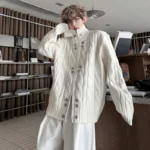 LUZHEN Original Buttoned Decorate Double Zipper Design Knitted Cardigan Men's 2025 New High Quality Stand Neck Sweater JY4422 - Image 4