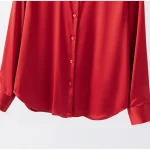 Birdtree,93% Real Silk Solid Blouse,Women's Silk Stretch Satin Lapel Tops,Full Sleeve,Single Breasted Shirt,2025 New T5D610JF - Image 4