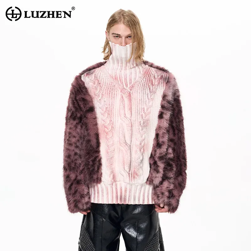 kf-S5acf51a30a8241079a7e20aab9e6b720T LUZHEN 2025 Winter New High Quality Thickened Warm Stand Neck Knitted Pullover Men Street Original Fur Sweater Turtleneck JY5591 - Image 1