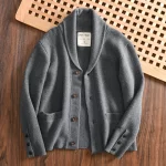 100% Merino Wool Men's Knit Cardigan with Shawl Collar Premium Autumn/Winter Sweater Jacket 2025 Autumn Winter
