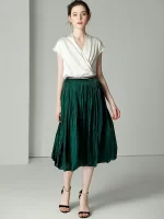 SuyaDream,Women Silk Blouses, 100%Real Silk, Bat Sleeves, V Neck, Solid Chic Shirts, 2024 Spring Summer Office Lady Top, White - Image 3