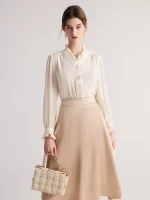 SuyaDream Woman Shirts 100%Mulberry Silk V Nec Ruffles Solid Chic Blouses 2023 Spring Summer Office Lady Top - Image 2