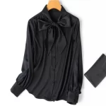 High Quality Women's Real Silk Blouse Tops 93% Mulberry Silk Lace-up Bow Collar OL Style Female Long Sleeve Casual Shirts Luxury - Image 3