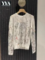 Fashion Designer Women Floral Embroidery Pullover Sweater Tops Elegant Ladies Long Sleeve O Neck Woolen Holiday Knitted Jumpers
