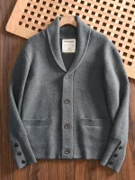 100% Merino Wool Men's Knit Cardigan with Shawl Collar Premium Autumn/Winter Sweater Jacket 2025 Autumn Winter - Image 6