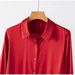 Birdtree,93% Real Silk Solid Blouse,Women's Silk Stretch Satin Lapel Tops,Full Sleeve,Single Breasted Shirt,2025 New T5D610JF - Image 2