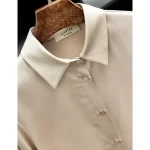 Women's French Style High Quality 40 MM Heavy Office Lady Solid Satin Silk Long Sleeve Shirt Ladies' Blouse - Image 2