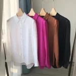 French Style Loose and Lazy 100% 18mm Real Silk Smooth Crepe Satin Smooth Dot Jacquard Silk Long Sleeved Shirt for Women - Image 5