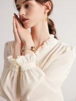 SuyaDream Woman Shirts 100%Mulberry Silk V Nec Ruffles Solid Chic Blouses 2023 Spring Summer Office Lady Top - Image 3