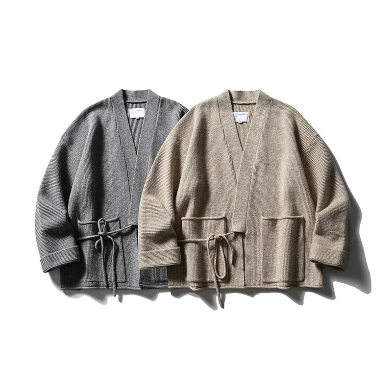 kf-Sa8b4db030d0b4817803365f52bf94a53r Knitted Kimono Cardigans Sweater Men Women Japanese Streetwear Vintage Loose Casual Cargo Sweaters Coat Cityboy Knitwear Jacket - Image 1