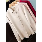 Women's French Style High Quality 40 MM Heavy Office Lady Solid Satin Silk Long Sleeve Shirt Ladies' Blouse