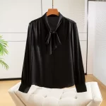 Winsleter- 93% Silk Elegant Shirt For Women, Long Sleeve Lace-up, French Temperament Party Black Blouse, 2025 Spring T4D616CC - Image 2