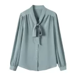 Mulberry Silk Shirt Women's Silk Bow Ribbon Shirt Temperament Long Sleeve Women Blouse Sand Washed Crepe De Chine Silk - Image 3