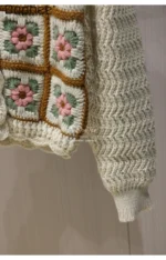 Sweet Floral Embroidery Patchwork Color V-Neck Knitted Short Cardigan Women Autumn Winter High-End Elegant Socialite Cardigan - Image 5