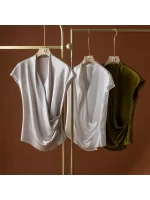 SuyaDream,Women Silk Blouses, 100%Real Silk, Bat Sleeves, V Neck, Solid Chic Shirts, 2024 Spring Summer Office Lady Top, White - Image 5