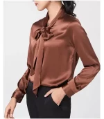 Heavyweight Mulberry Silk Shirt Women's 2025 Spring And Autumn New Long Sleeve Satin Silk Blouse V-neck Bow Ribbon Shirt - Image 6
